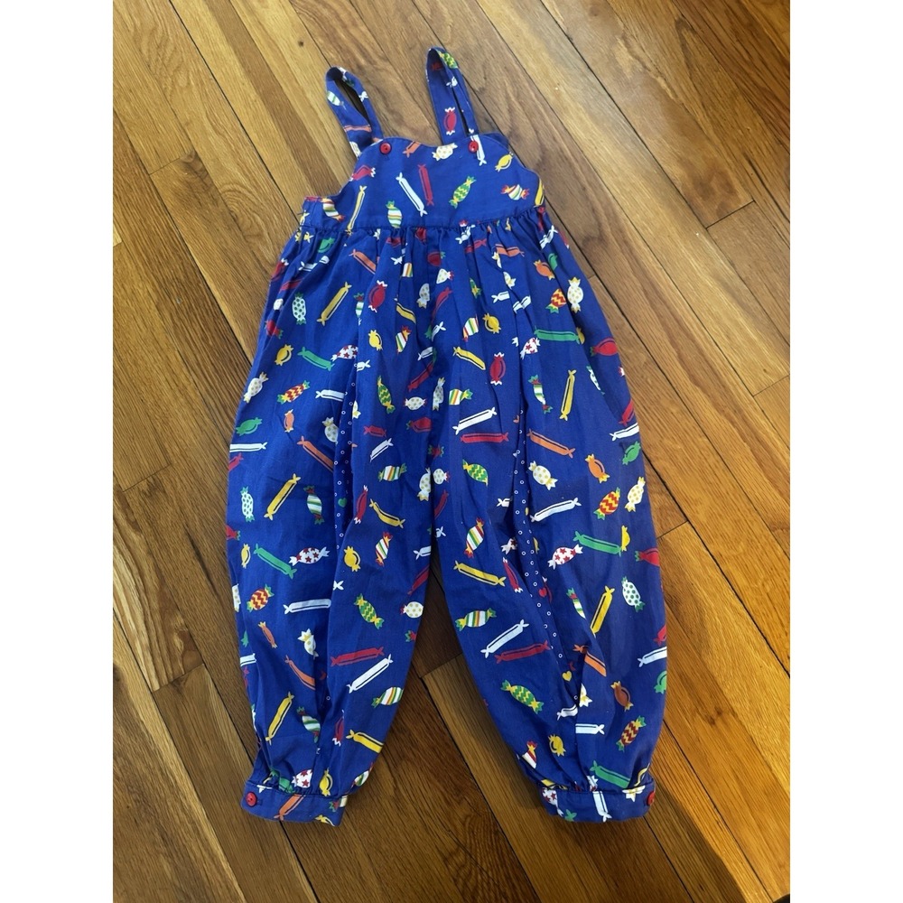 Vintage Petite Gamine Girl's Candy Print Colorful Blue Romper 3T USA Made AOP